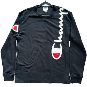 Champion Heritage Over the Shoulder Logo Long Sleeve Tee Men’s Size Large Black